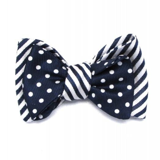 O'Connell's Double Sided Silk Bow Tie - Navy & White Stripe & Polka Dot (70155)