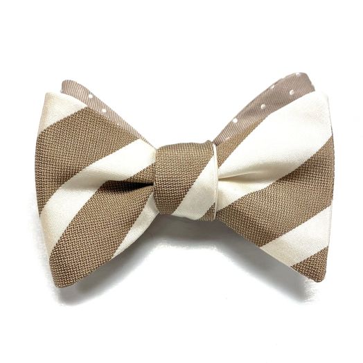 O'Connell's Double Sided Silk Bow Tie - Tan & White Stripes with Tan & White Polka Dots (94203)