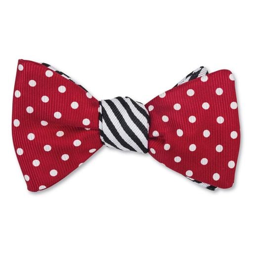 O'Connell's Double Sided Woven Silk Bow Tie - Dot Stripe - Red, White & Navy (93822)