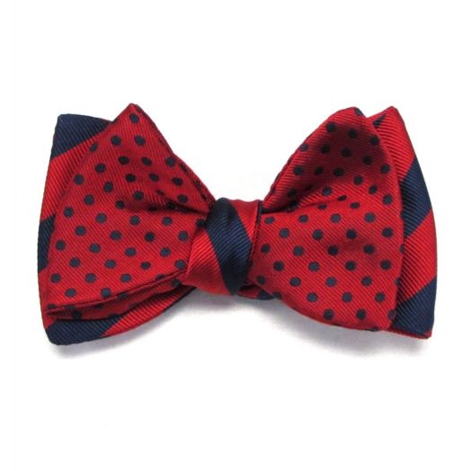 O'Connell's Double Sided Woven Silk Bow Tie - Red & Navy Stripe & Polka Dot (70153)