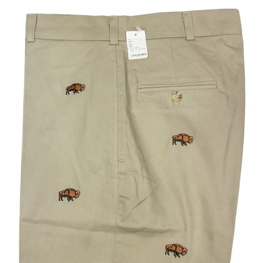 O'Connell's Embroidered Cotton Twill Trousers - Buffalos on Khaki
