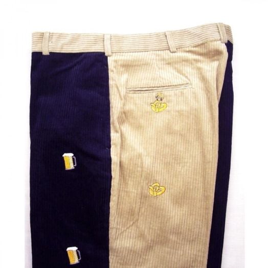 O'Connell's Embroidered Wide Wale Corduroy Trousers - Beer & Pretzels on Navy & Tan