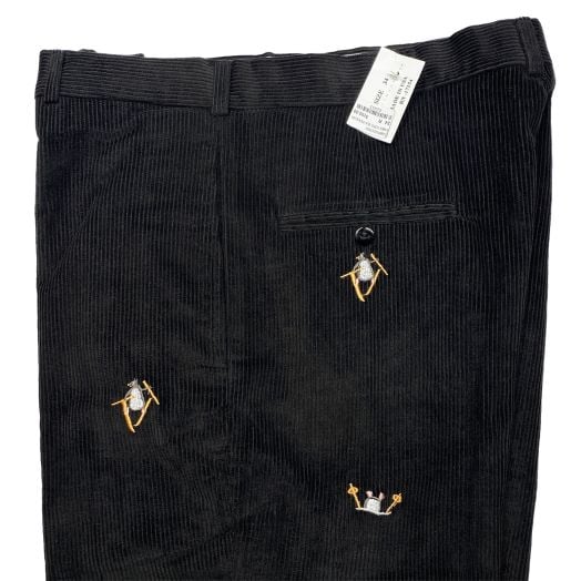 O'Connell's Embroidered Wide Wale Corduroy Trousers - Skiing Penguins on Black