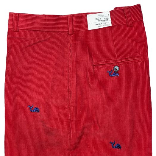 O'Connell's Embroidered Corduroy Trousers - Whales on Red