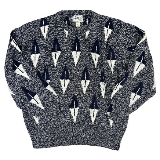 O'Connell's Handknit Cotton Sweater - Navy & White Diamond Knit