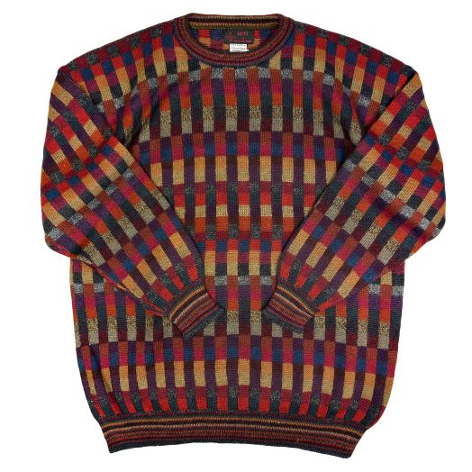 O'Connell's Handloomed Alpaca Crewneck Sweater - Multicolor - Squares