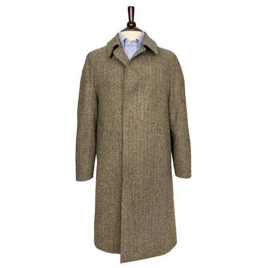 O'Connell's Harris Tweed Raglan Overcoat - Brown and Tan Herringbone