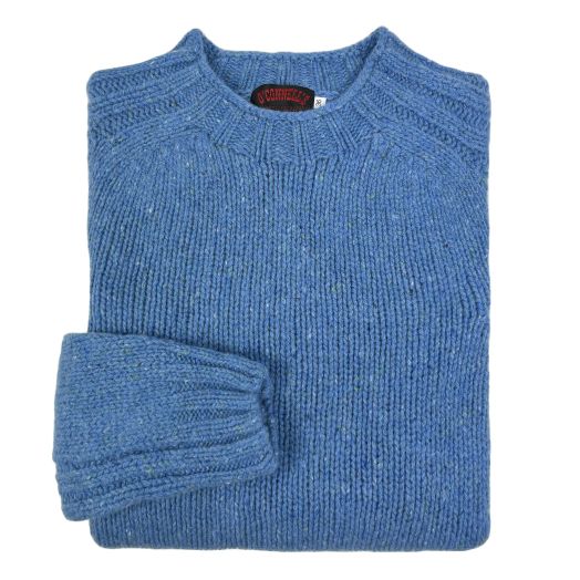 O'Connell's Heavy Chunky Merino Wool Donegal Tweed Sweater - Blue