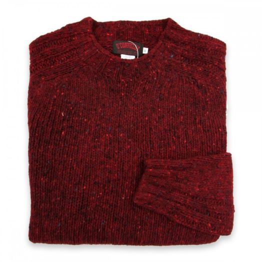 O'Connell's Heavy Chunky Merino Wool Donegal Tweed Sweater - Claret