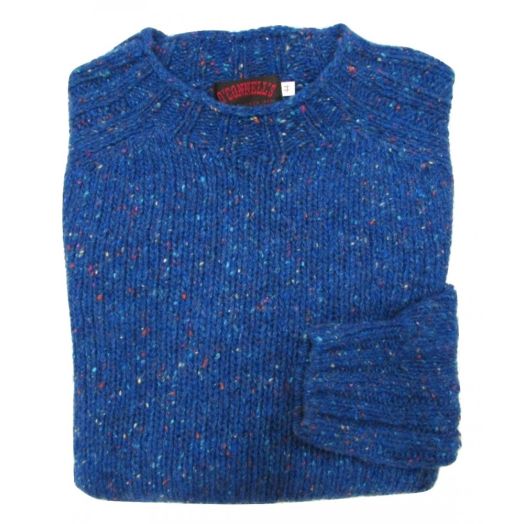 O'Connell's Heavy Chunky Merino Wool Donegal Tweed Sweater - Deep Blue
