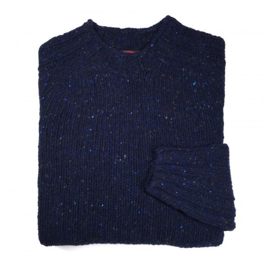 O'Connell's Heavy Chunky Merino Wool Donegal Tweed Sweater - Navy