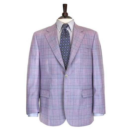 O'Connell's High-Twist Wool Panama Weave Sport Coat - Lavender with Blue Plaid