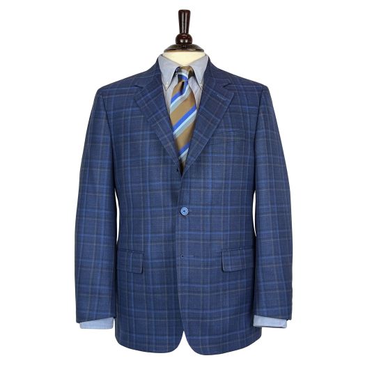 O'Connell's High-Twist Wool Panama Weave Sport Coat - Navy with Blue & Brown Window