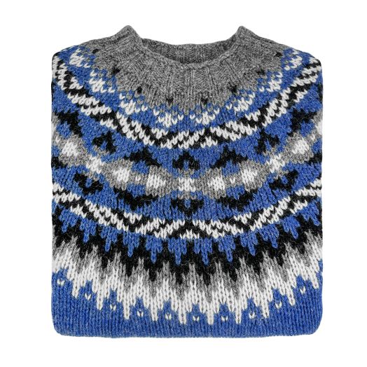 O'Connell's Icelandic Yoke Fair Isle Sweater - Blue, Grey & White