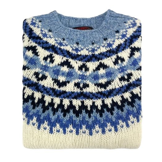 O'Connell's Icelandic Yoke Fair Isle Sweater - White, Blue & Navy