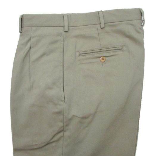 O'Connell's Khakis - Pleated Cotton Twill Trousers - Light Olive