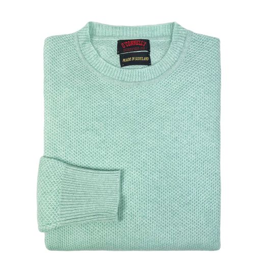O'Connell's Lightweight Cashmere & Cotton Honeycomb Knit Crewneck Sweater - Seafoam