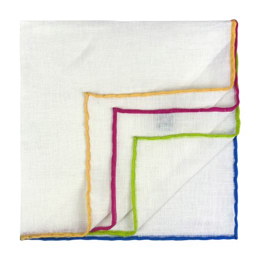O'Connell's Linen Pocket Square - White with multi color (60524)