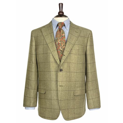 O'Connell's Linen, Silk & Wool Unconstructed Sport Coat - Olive with Brown Window