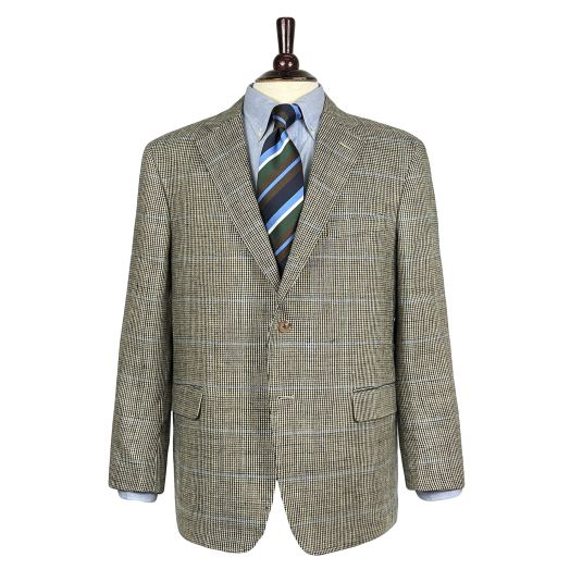 O'Connell's Linen Sport Coat - Tan & Black with Sky Blue and Teal Green Windowpane
