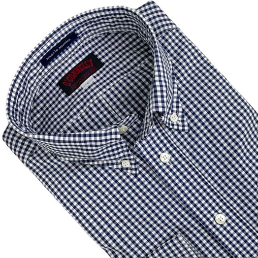 O'Connell's Long Sleeve Buttondown Cotton Sportshirt - Gingham - Navy