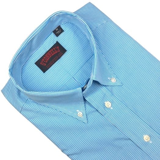 O'Connell's Button Down Sport Shirt - Thomas Mason Super 100s - Mini Gingham - Aqua