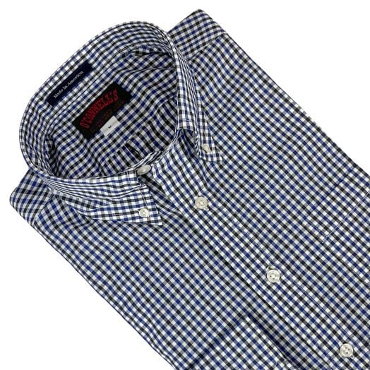 O'Connell's Long Sleeve Cotton Broadcloth Sport Shirt - Blue & Black