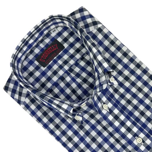 O'Connell's Long Sleeve Cotton Broadcloth Sport Shirt - Large Blue & Navy Gingham