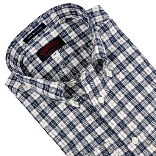O'Connell's Long Sleeve Cotton Flannel Shirt - White & Navy