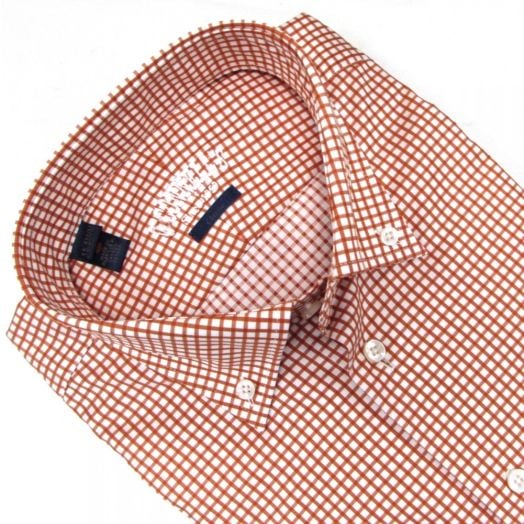 O'Connell's Long Sleeve Cotton Twill Sport Shirt (Buttondown Collar) - Grid Check - Rust