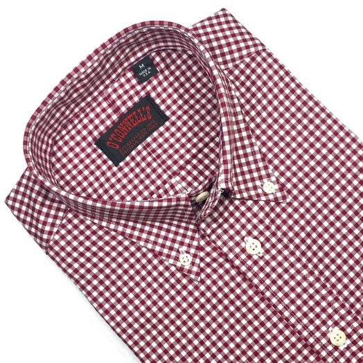 O'Connell's Long Sleeve Cotton Twill Sport Shirt - Gingham - Crimson