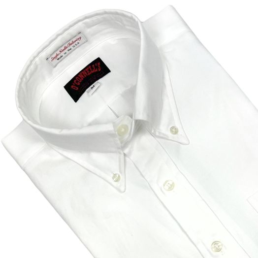 O'Connell's Long Sleeve Popover Shirt - Cotton Oxford Cloth - White