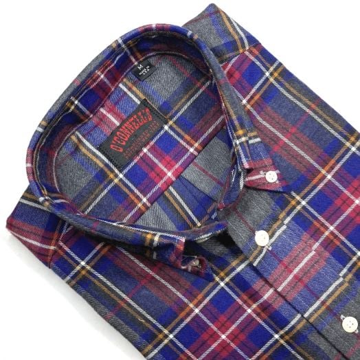O'Connell's Long Sleeve Sport Shirt - Light Cotton Flannel - Grey, Red & Blue Plaid