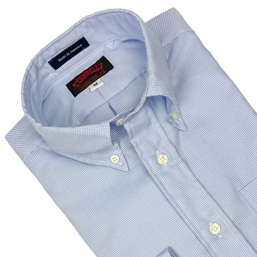 O'Connell's Long Sleeve Swiss 120s Cotton - Mini Houndstooth - Blue