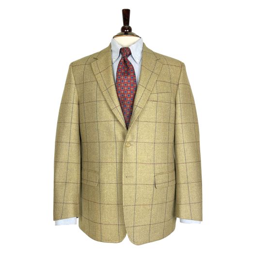 O'Connell's Lovat Mill Worsted Lambswool Sport Coat - Gold-Olive Lovat with Rust & Blue Windowpane