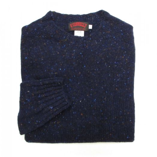 O'Connell's Mediumweight Merino Wool Donegal Crewneck Sweater - Navy