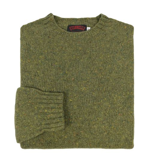 O'Connell's Mediumweight Merino Wool Donegal Crewneck Sweater - Olive Mix