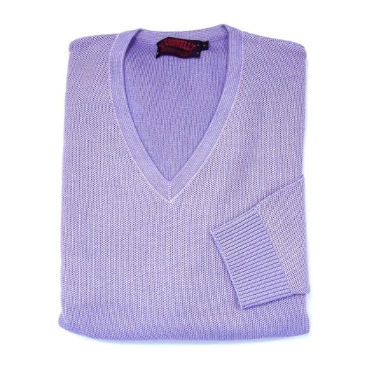 O'Connell's Mercerized Cotton V-Neck Sweater - Diamond weave - Aster