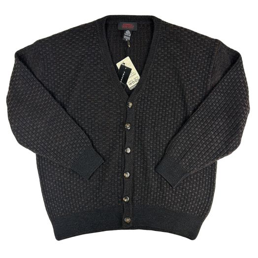 O'Connell's Merino Wool Cardigan Sweater - Basketweave - Charcoal & Brown