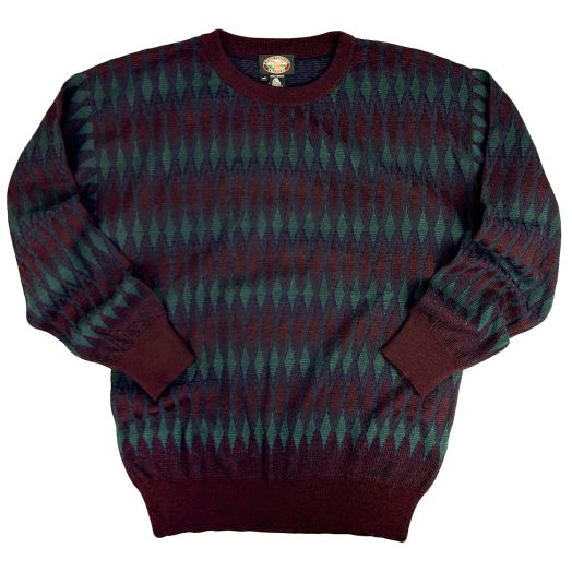 O'Connell's Merino Wool Crewneck Sweater - Diamonds - Burgundy & Teal