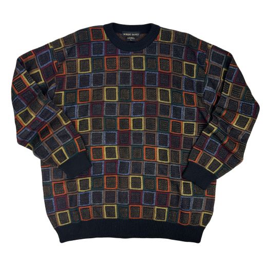 O'Connell's Merino Wool Crewneck Sweater - Tiles - Black Multicolor