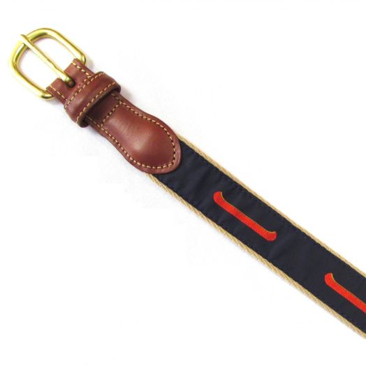 O'Connell's Motif Belt - Red Canoes (Navy ribbon on Red Webbing)