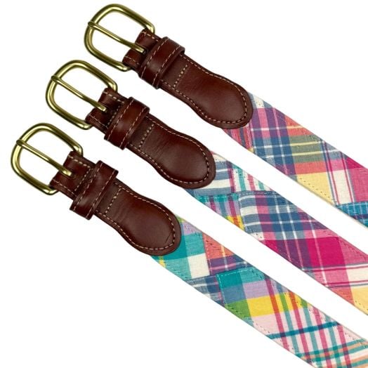 O'Connell's Patch Madras Belt - Pink, Blue & Aqua