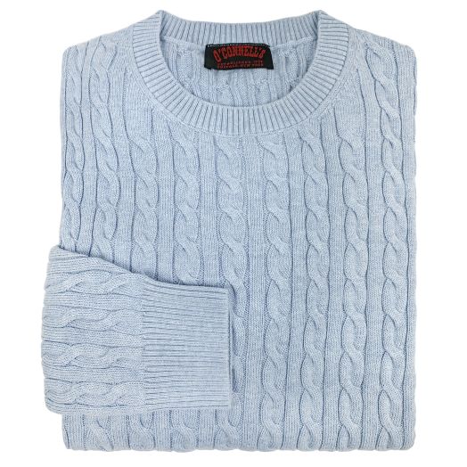 O'Connell's Pima Cotton Cable Crewneck Sweater - Soft Blue