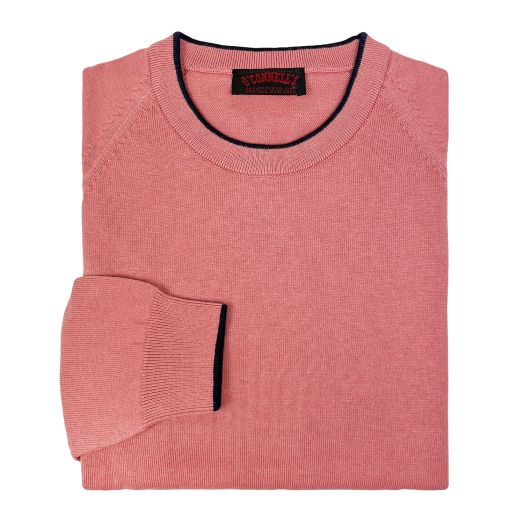 O'Connell's Pima Cotton Crewneck Sweater - Tipped Collar & Cuffs - Nantucket Red