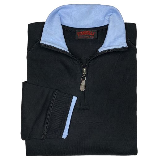 O'Connell's Pima Cotton Half Zip - Black with Sky Blue