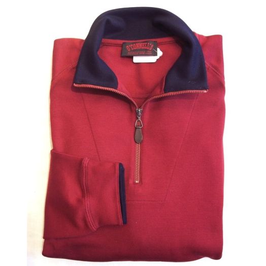 O'Connell's Pima Cotton Half Zip - Crimson With Navy