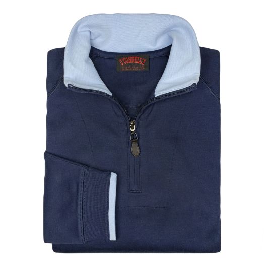 O'Connell's Pima Cotton Half Zip - Navy with Carolina Blue