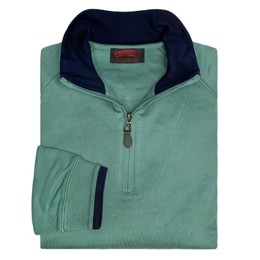 O'Connell's Pima Cotton Half Zip - Sage with Navy