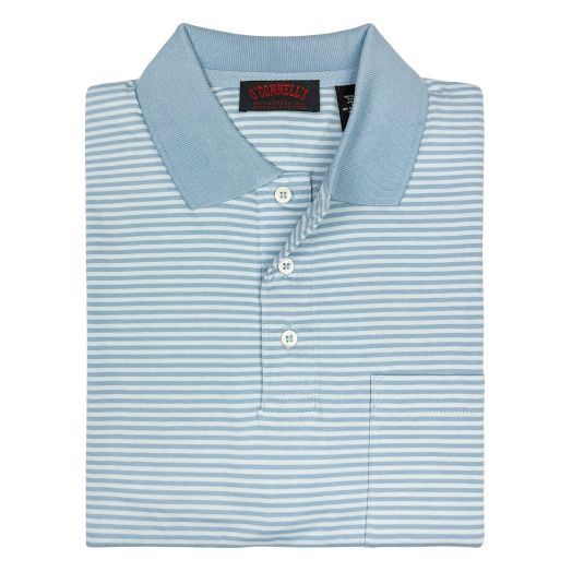 O'Connell's Pima Cotton Knit Striped Polo Shirt - Sky & Rill Blue (37)